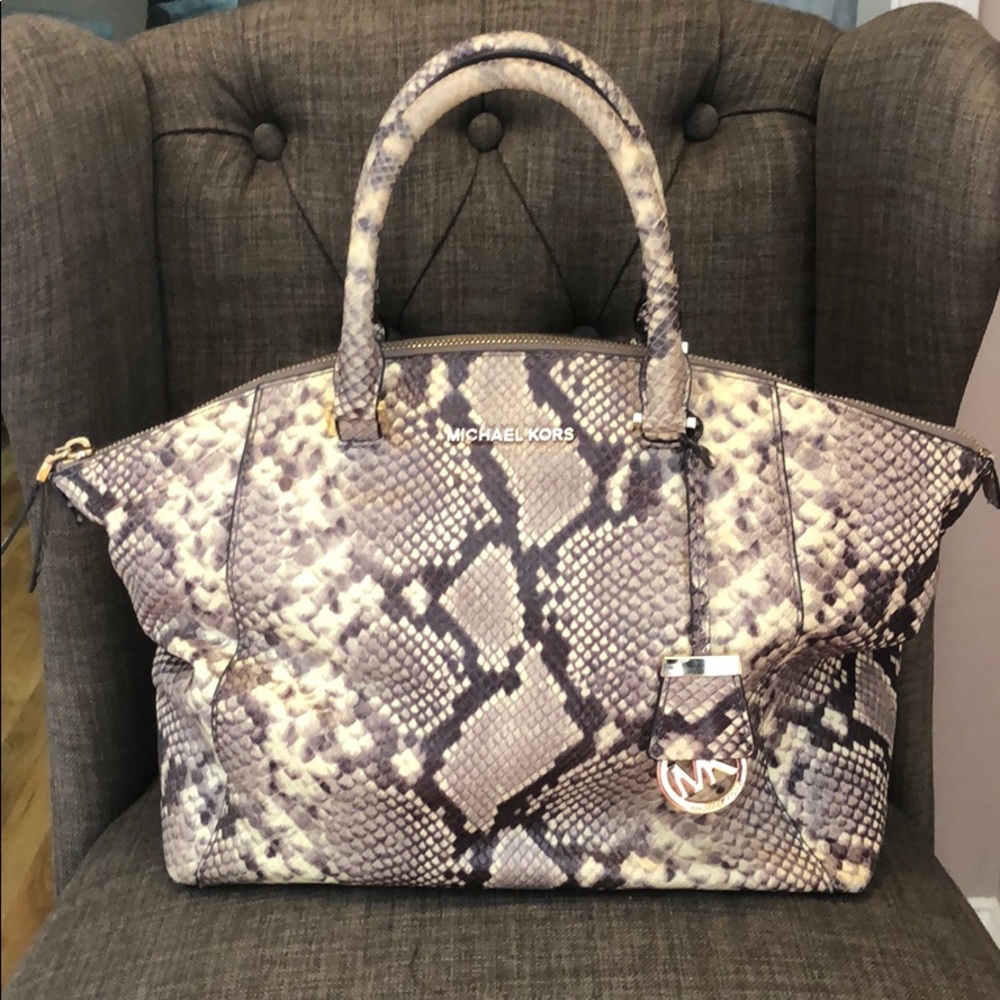 Michael Kors brown and cream snake style bag